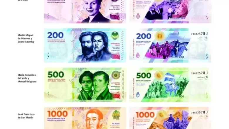 Billetes nuevos: Cómo serán los pesos argentinos
